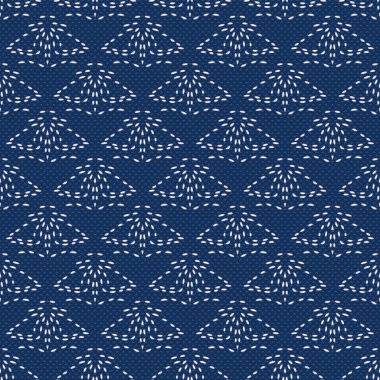Indigo kumaş üzerine beyaz iş parçacığı ile Japon nakış taklit. Seamless modeli. Vektör.
