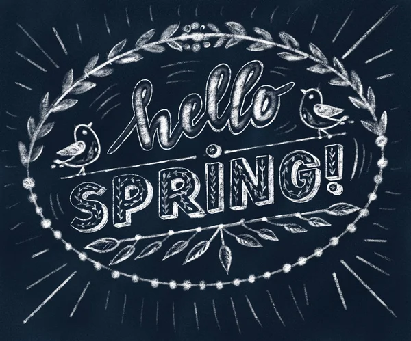 Fhrase Hello Spring Chalk Lettering Hand Drawn Illustration — Stock Photo, Image