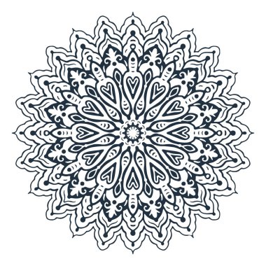 Siyah ve beyaz arka plan üzerinde izole mandala. Resimde çizilmiş. Vektör.