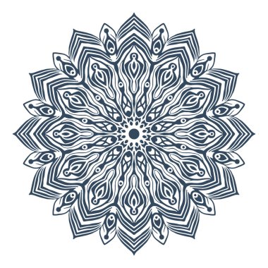 Tek renkli mandala beyaz arka planda izole edilmiş. Elle çizilmiş illüstrasyon. Vektör.