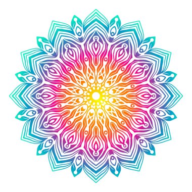 Degrade mandala beyaz arka plan üzerinde izole. Resimde çizilmiş. Vektör.