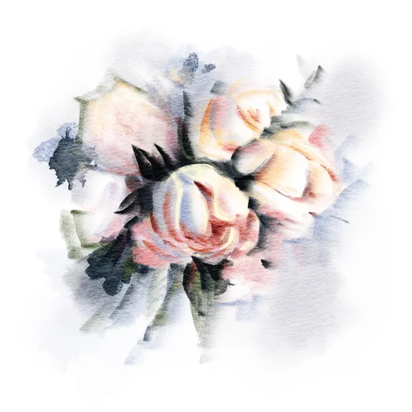 水彩花在白色的背景上隔离开来 手绘插图 — 图库照片