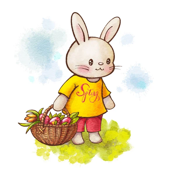 Schattige Bunny Geïsoleerd Een Witte Achtergrond Tekening Aquarel Inkt Handgetekende — Stockfoto