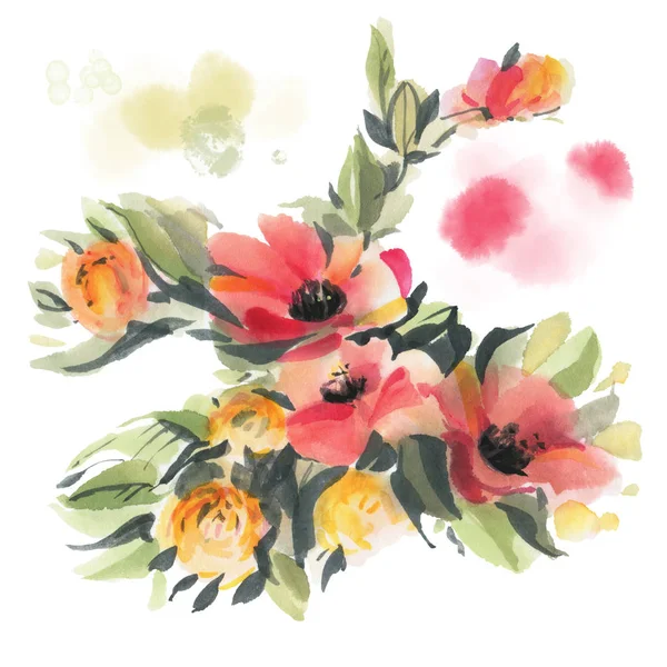 Akvarelové Květiny Izolované Bílém Pozadí Ručně Kreslená Ilustrace — Stock fotografie