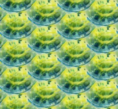 Sorunsuz Tie-boya desen beyaz ipek yeşil ve sarı renk. El boyama kumaş - Nodüler batik. Shibori boyama. 