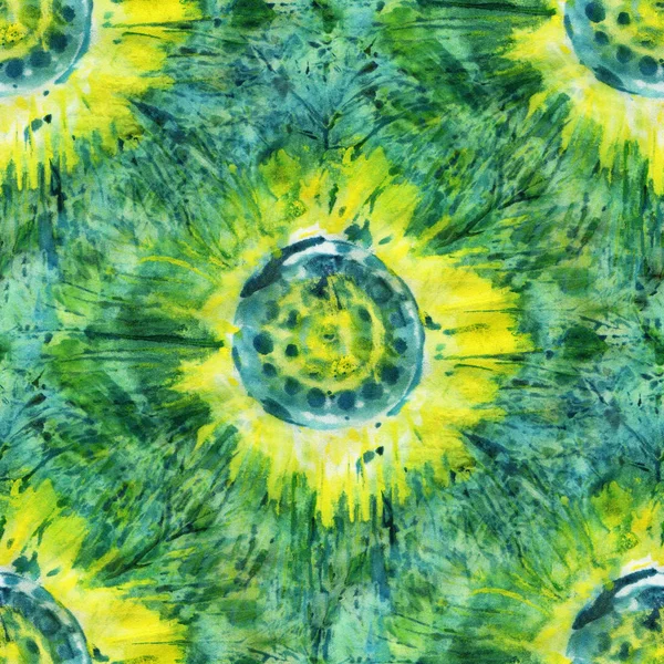 Nahtloses Muster Grüner Und Gelber Krawatten Auf Weißer Seide Handbemalung — Stockfoto