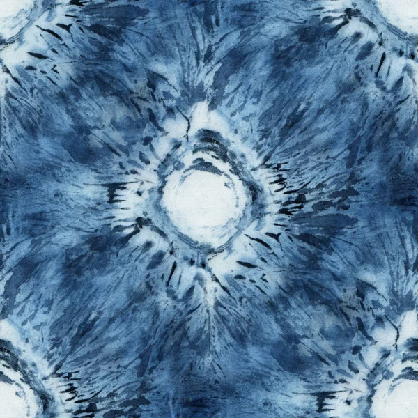 Seamless Tie Dye Pattern Indigo Color White Silk Hand Painting — Stock Photo, Image