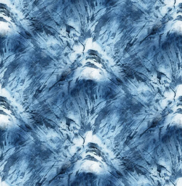 Naadloze Tie Dye Patroon Van Indigo Kleur Witte Zijde Handschilderstoffen — Stockfoto