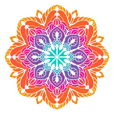 Beyaz arkaplanda çok renkli mandala izole edilmiş. Elle çizilmiş illüstrasyon. Vektör.