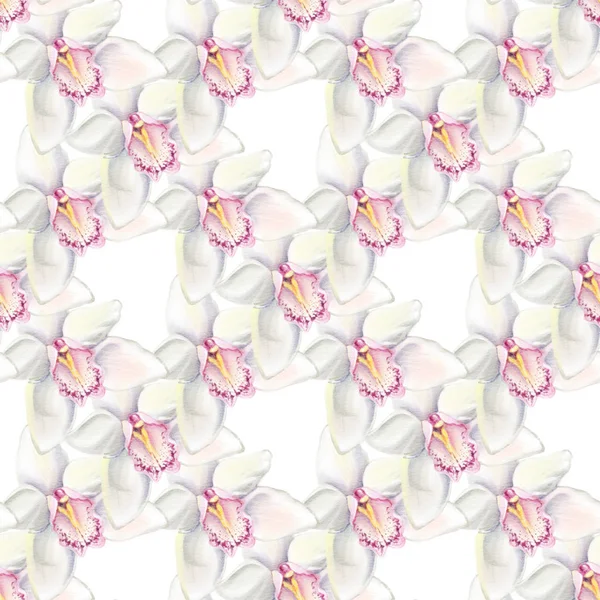 Padrão Sem Costura Com Flores Aquarela Orquídeas Ilustração Desenhada Mão — Fotografia de Stock