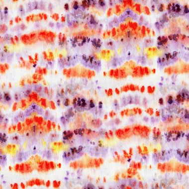 Sorunsuz Tie-boya desen beyaz ipek turuncu ve mor renk. El boyama kumaş - Nodüler batik. Shibori boyama. 