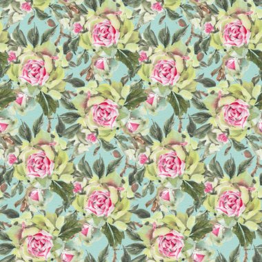 Suluboya güllerle kusursuz desen. El çizimi illüstrasyon. 