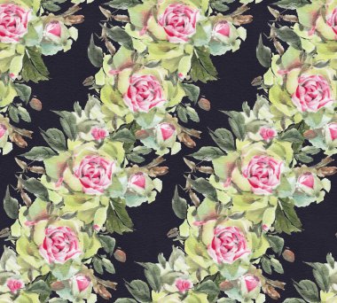 Suluboya güllerle kusursuz desen. El çizimi illüstrasyon. 