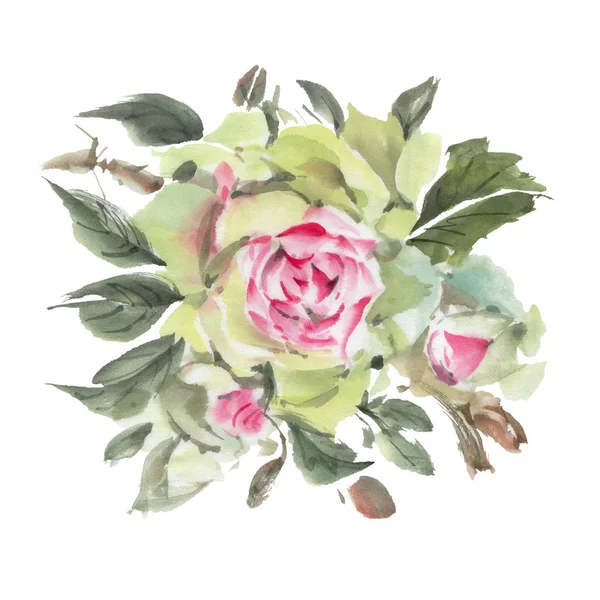 Couronne Roses Isolées Sur Fond Blanc Illustration Aquarelle — Photo