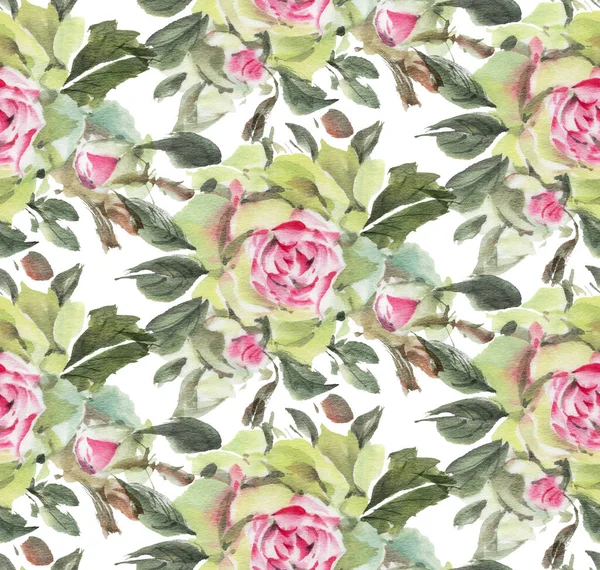 Seamless Pattern Watercolor Roses Hand Drawn Illustration — Stock Photo, Image