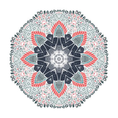 Pembe ve gri mandala beyaz arka plan üzerinde izole. Elle çizilmiş illüstrasyon. Vektör.