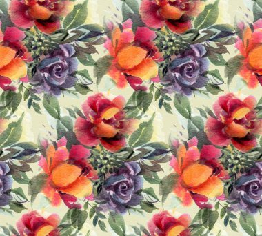 Suluboya çiçekli kusursuz desen. El çizimi illüstrasyon. 