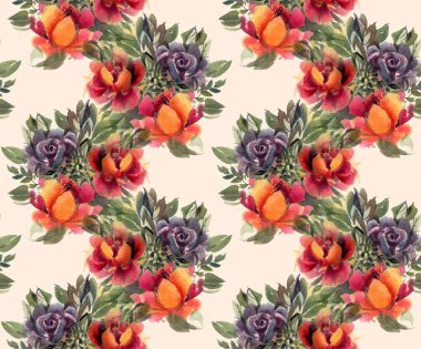 Suluboya çiçekli kusursuz desen. El çizimi illüstrasyon. 