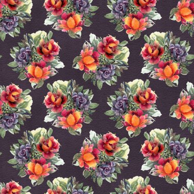 Suluboya çiçekli kusursuz desen. El çizimi illüstrasyon. 