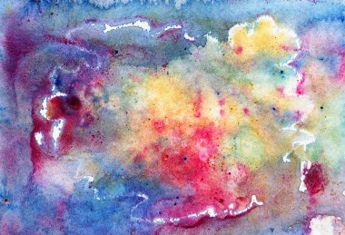 Renkli lekeli suluboya arkaplan. El çizimi illüstrasyon.