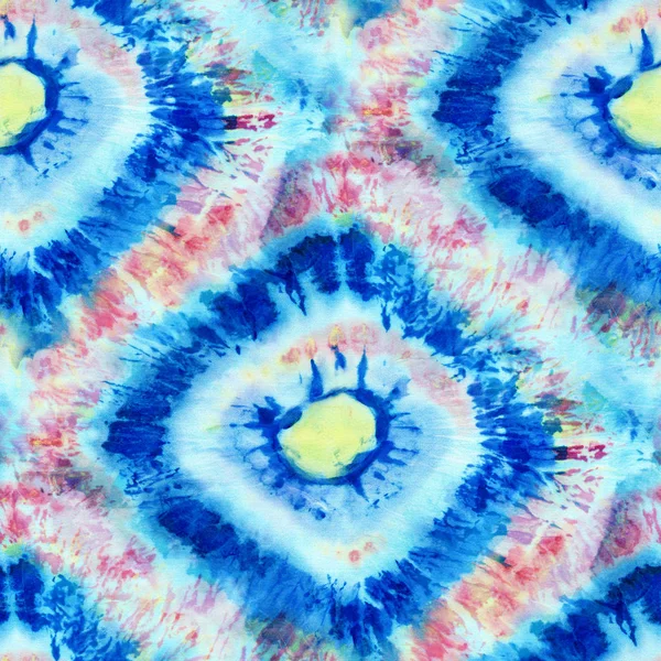 Sömlös Tie Dye Mönster Blå Färg Vitt Siden Handmålning Tyger — Stockfoto