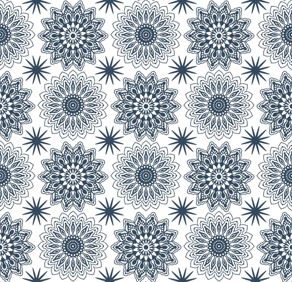 Patrón Sin Costura Blanco Negro Con Círculos Decorativos Estilo Mandala — Archivo Imágenes Vectoriales