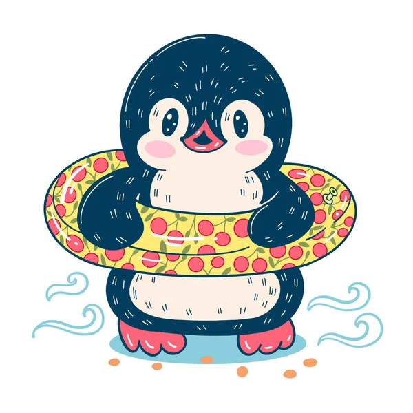 Ilustração Inverno Com Pinguim Desenho Animado Engraçado Esquis Vetor —  Vetores de Stock