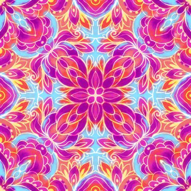 Doğu tarzında çok renkli, pürüzsüz bir desen. El çizimi illüstrasyon. 
