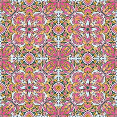 Doğu tarzında çok renkli, pürüzsüz bir desen. El çizimi illüstrasyon. 