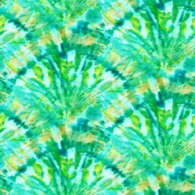 Beyaz ipek üzerinde yeşil renkli, kusursuz kravat boyası. El boyası kumaşlar - nodüler batik. Shibori boyaması.. 