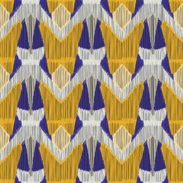 Ikat Pattern Senza Soluzione Continuità Sfondo Astratto Disegno Tessile Carta — Vettoriale Stock