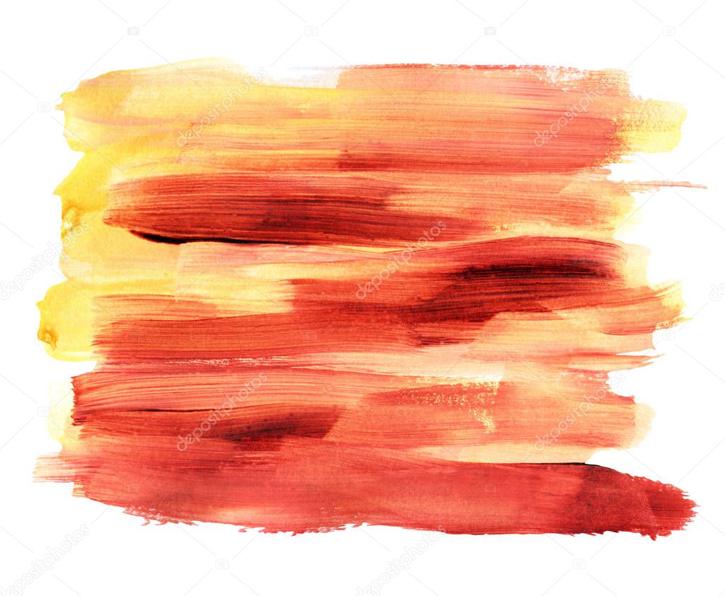 Red and orange Watercolor spot, isolated on a white background.   Hand-drawn illustration. 
