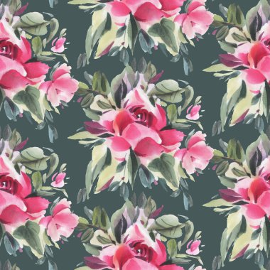 Suluboya çiçekli kusursuz desen. El çizimi illüstrasyon. 