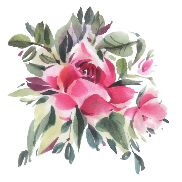 Flores Aquarelas Isoladas Fundo Branco Ilustração Desenhada Mão — Fotografia de Stock