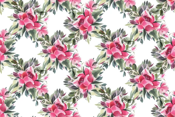 Patrón Sin Costuras Con Flores Acuarela Ilustración Dibujada Mano —  Fotos de Stock