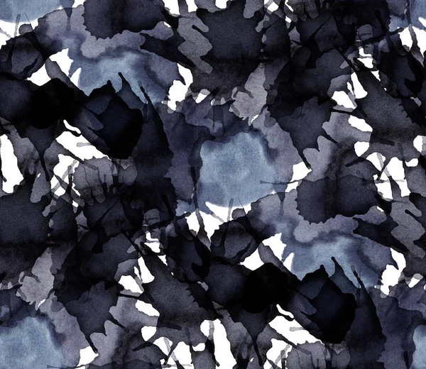 ブラック インク スポットを使用した抽象的なシームレスパターン 手描きのイラスト — ストック写真