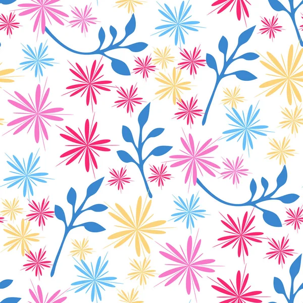 Seamless Pattern Flowers Doodle Style Vector Illustration — Stock Vector
