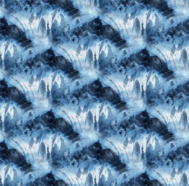 Beyaz ipeğin üzerindeki çivit rengi kusursuz kravat boyası deseni. El boyası kumaşlar - nodüler batik. Shibori boyaması.. 