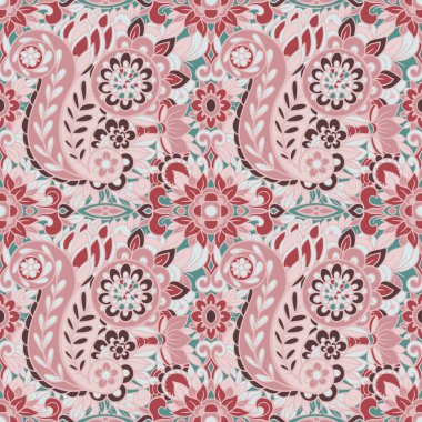 Çok renkli Paisley desenli kusursuz desen. Vektör illüstrasyonu