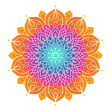 Beyaz arkaplanda çok renkli mandala izole edilmiş. Elle çizilmiş illüstrasyon. Vektör.