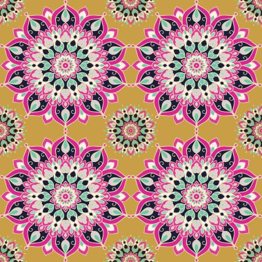 Dekoratif daireler ve mandala tarzında kusursuz desenler. Vektör illüstrasyonu.