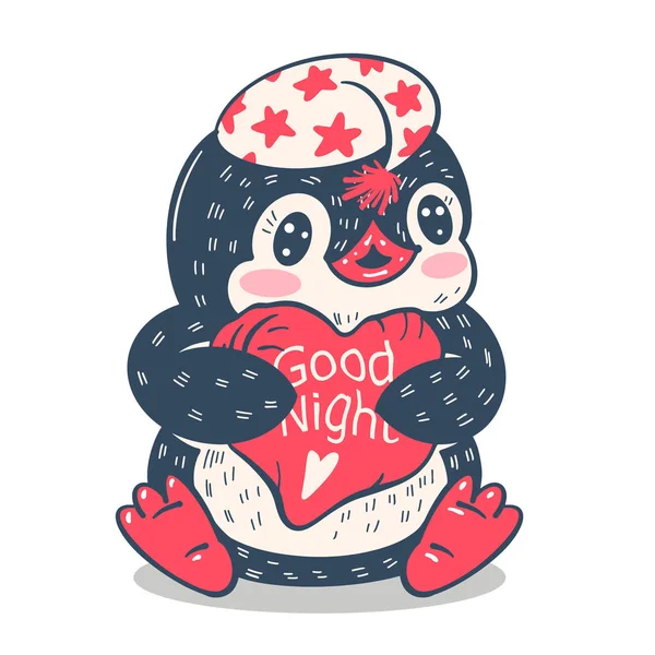 Ilustração Inverno Pinguim Desenho Animado Engraçado Com Travesseiros Vetor —  Vetores de Stock