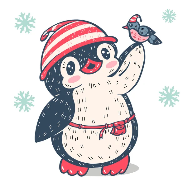 Зимова Ілюстрація Веселий Мультяшний Пінгвін Биком Векторні — стоковий вектор