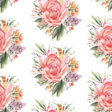 Suluboya güllerle kusursuz desen. El çizimi illüstrasyon. 