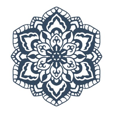 Tek renkli mandala beyaz arka planda izole edilmiş. Elle çizilmiş illüstrasyon. Vektör.