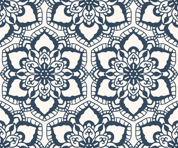 Patrón Sin Costura Blanco Negro Con Círculos Decorativos Estilo Mandala — Vector de stock