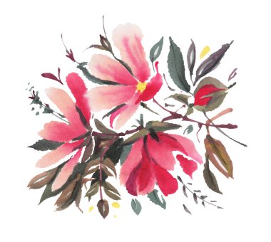 Beyaz arka planda izole edilmiş suluboya çiçekler. El çizimi illüstrasyon. 