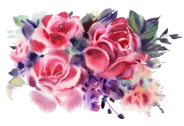 Rosas Aquarelas Vermelhas Isoladas Fundo Branco Ilustração Desenhada Mão — Fotografia de Stock