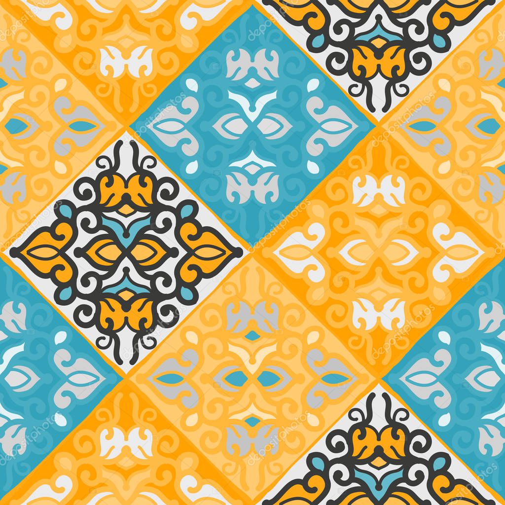 Seamless pattern of decorative tiles in retro style. Vector illustration