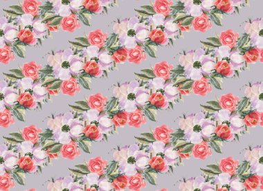 Suluboya çiçekli kusursuz desen. El çizimi illüstrasyon. 